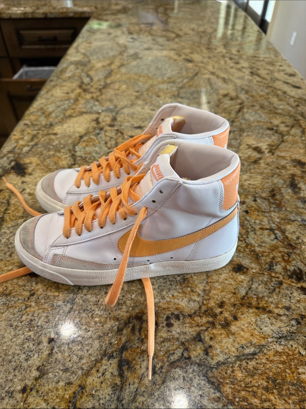 Nike White and Orange High-Top Sneakers